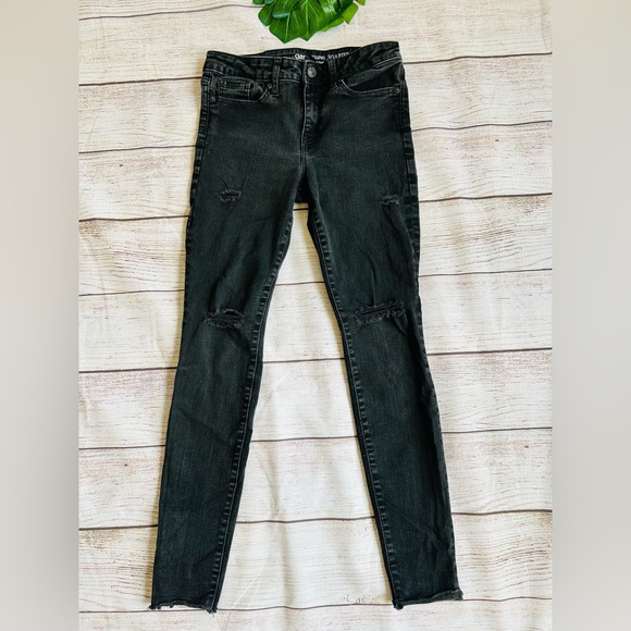 GAP Women’s Charcoal Mid Rise Sculpted Distressed Denim Leggings Size 4/27 - Picture 2 of 6